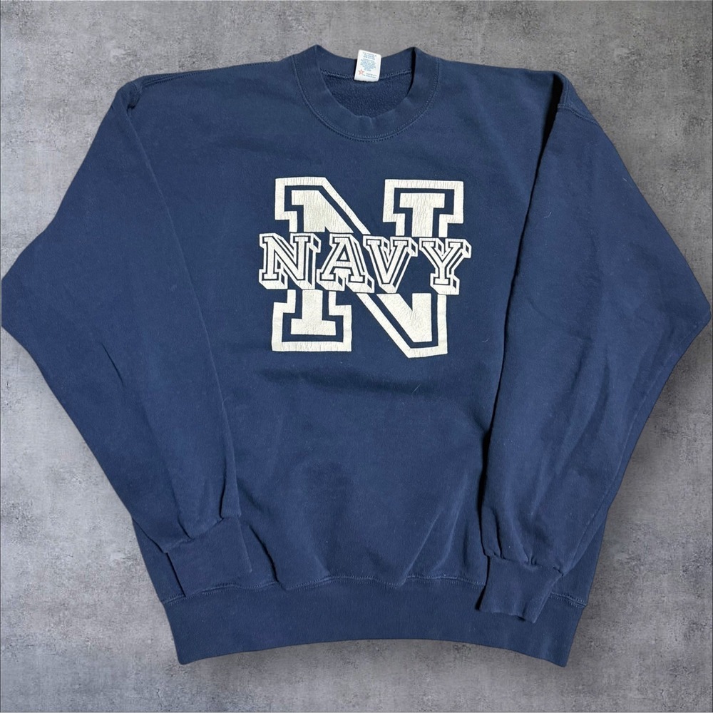 Vintage Navy Midshipmen Sweatshirt Mens‎ L NCAA Football Crewneck Blue 90s
